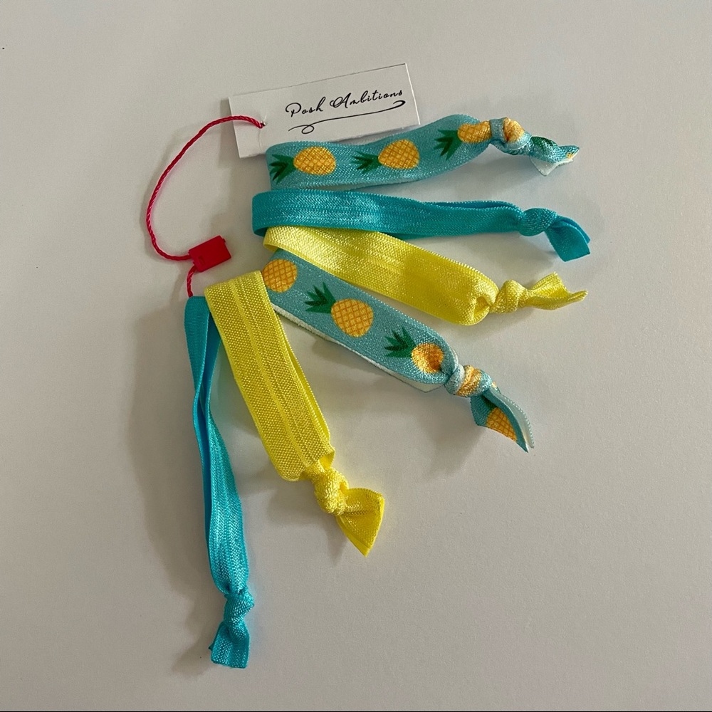 6 Pineapple & Coordinating Color Elastic Hair Ties